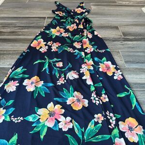 Market & Spruce Helena Faux Wrap Blue Maxi Dress Floral Print Hollywood Glam XS